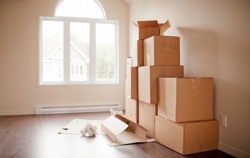 Organized storage boxes and furniture in a clean Islington unit