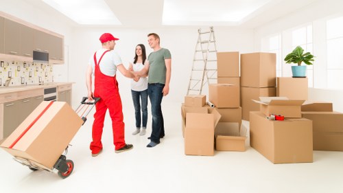 Packed boxes and furniture prepared for removals in Islington